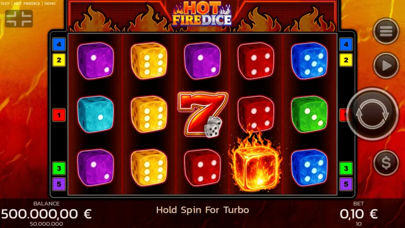 Hot Fire Dice - yanan yedilerle oyun ekranı